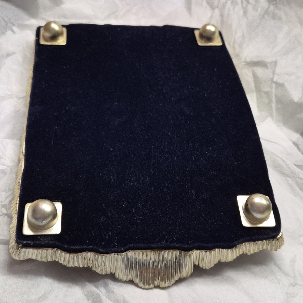 Footed Mirrored Vanity Tray Antiqued Gold Tone - Picture 3 of 5